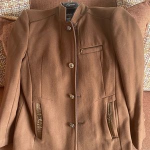 Women's Winter Jacket: Brown with paisley and silk lining trimmed with blue.